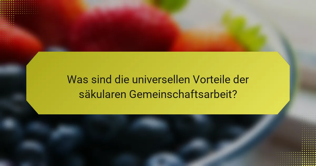 Was sind die universellen Vorteile der säkularen Gemeinschaftsarbeit?