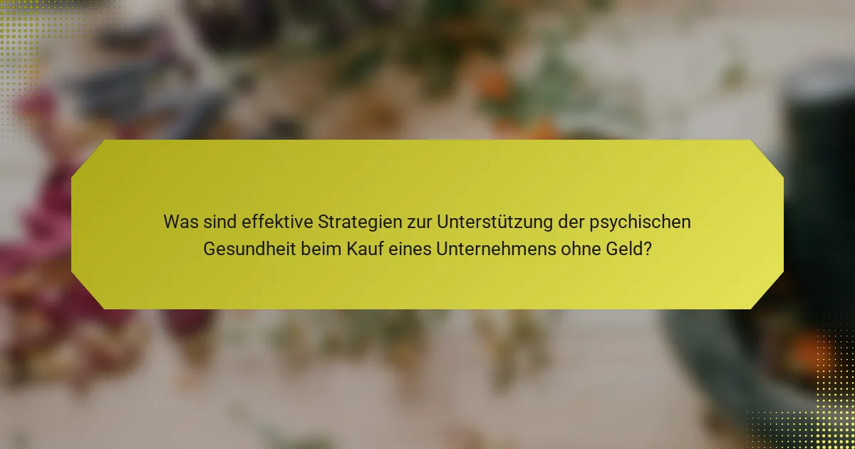 Was sind effektive Strategien zur Unterstützung der psychischen Gesundheit beim Kauf eines Unternehmens ohne Geld?